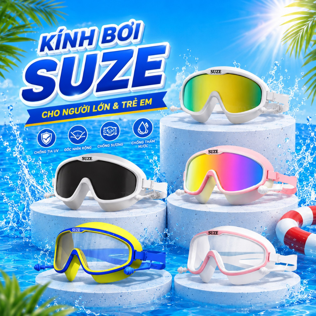 Kính Bơi SUZE - JIEHU - Snow Swim Góc Nhìn Siêu Rộng | Chống Nước Chống Tia UV Chống Mờ Tốt | Cho Người Lớn Trẻ Em