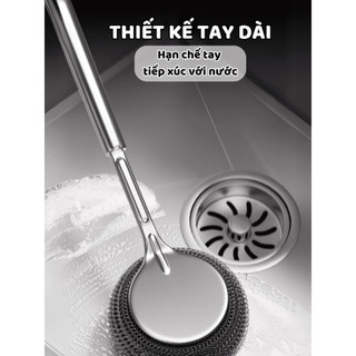 Dụng Cụ Cọ Rửa Đa Năng - Cây Chà Nồi, Chảo, Bồn Rửa Chén Cán INOX, Đầu Cọ Thép Không Gỉ Có Thể Thay Thế, Tiện Lợi
