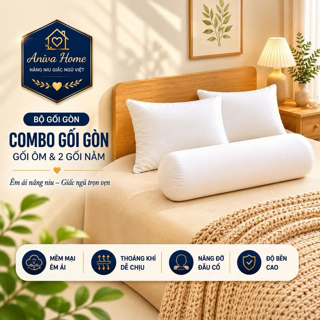 Bộ gối ôm và gối nằm gòn Minh Hằng Aniva Home, thiết kế tiện lợi, êm ái, nâng đỡ cơ thể