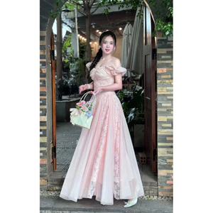 Váy Đầm Đi Tiệc Trễ Vai LASY Thời Trang Nữ Dáng Dài Siêu Bồng Bềnh Chất Ren Hoa Kim Tuyến Phối Lưới
