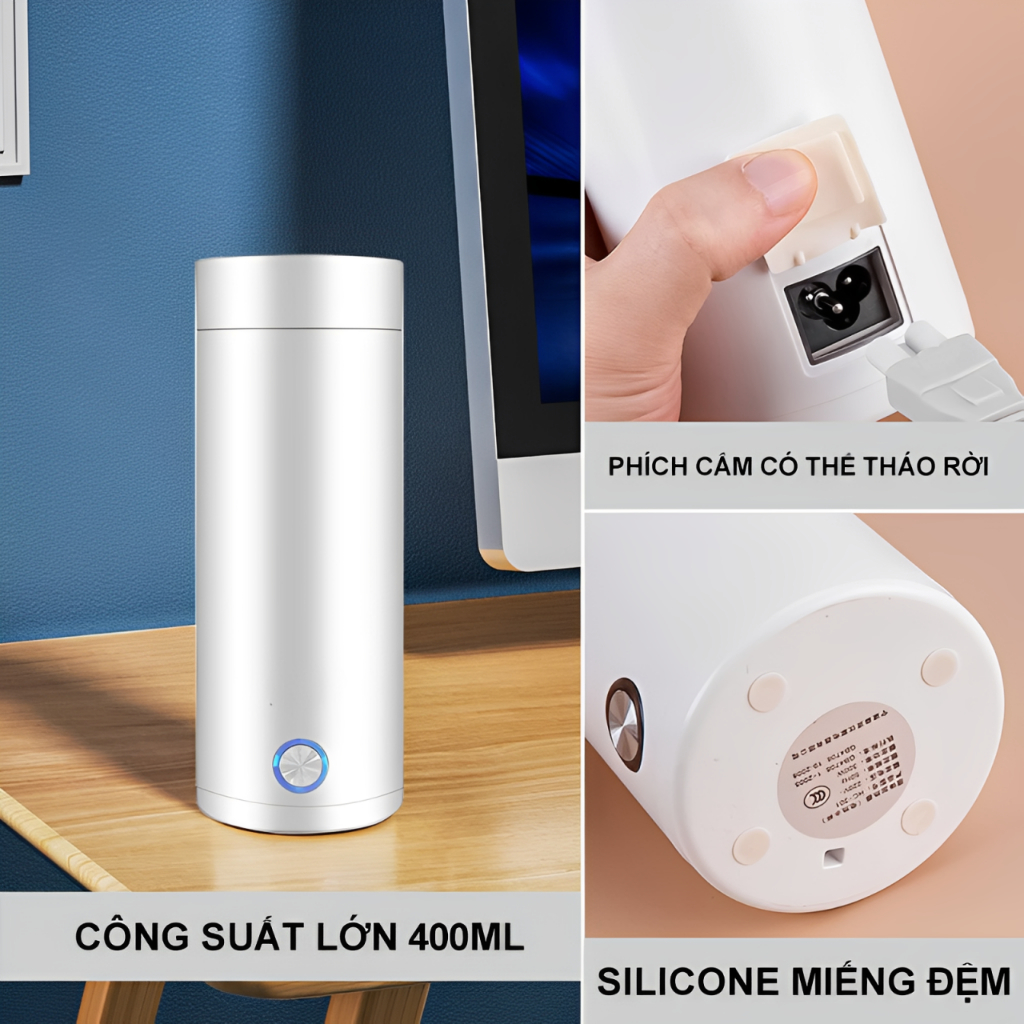 Bình Đun Nước Siêu Tốc Mini Cầm Tay UGASUN, Bình Nước Giữ Nhiệt Nhỏ Gọn, Inox 304, Dung Tích 400ml.