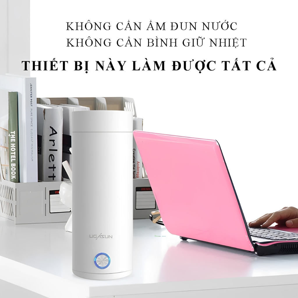 Bình Đun Nước Siêu Tốc Mini Cầm Tay UGASUN, Bình Nước Giữ Nhiệt Nhỏ Gọn, Inox 304, Dung Tích 400ml.