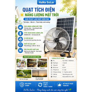 Quạt tích điện năng lượng mặt trời cao cấp 12 chế độ sáng -14 inch