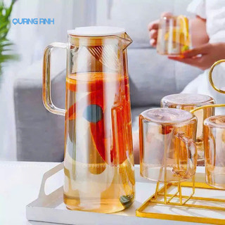 Bình Thủy Tinh Dáng Trụ Trơn Có Quai Chịu Nhiệt 1500ML | Chất Liệu Cao Cấp Phong Cách Hiện Đại