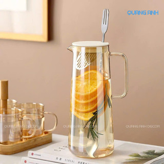 Bình Thủy Tinh Dáng Trụ Trơn Có Quai Chịu Nhiệt 1500ML | Chất Liệu Cao Cấp Phong Cách Hiện Đại