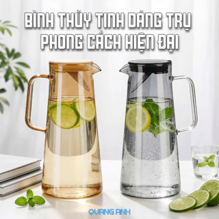 Bình Thủy Tinh Dáng Trụ Trơn Có Quai Chịu Nhiệt 1500ML | Chất Liệu Cao Cấp Phong Cách Hiện Đại