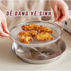 Bộ Khay Kèm Vỉ Lưới lọc dầu chất liệu inox đường kính 22cm, phù hợp sử dụng với nồi chiên không dầu