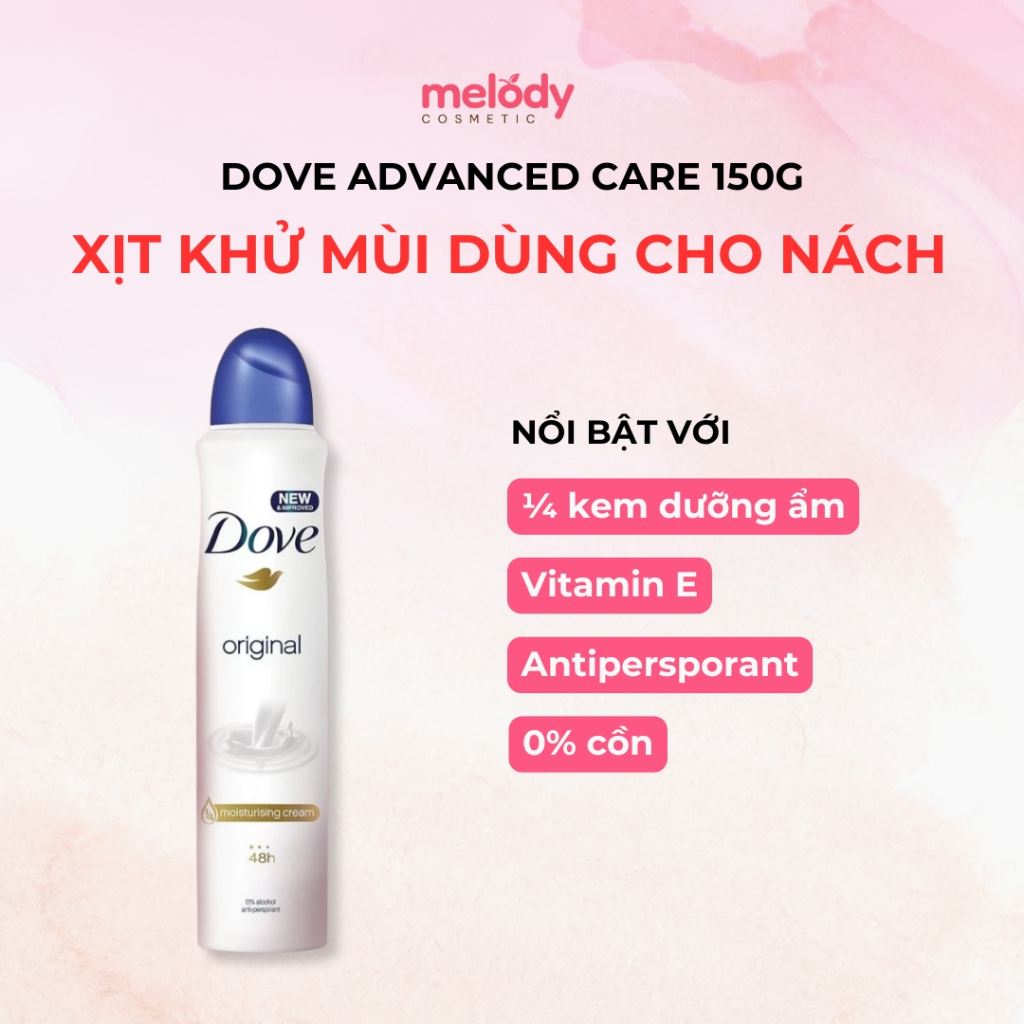Xịt Khử Mùi Vùng Nách Dove Advanced Care Dry Spray Antiperspirant Deodorant 150g, Giúp Nách Khô Thoáng Lên đến 48h