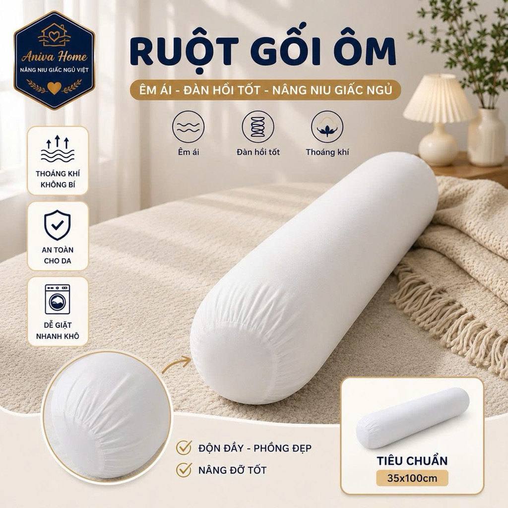 Bộ gối ôm và gối nằm gòn Minh Hằng Aniva Home, thiết kế tiện lợi, êm ái, nâng đỡ cơ thể