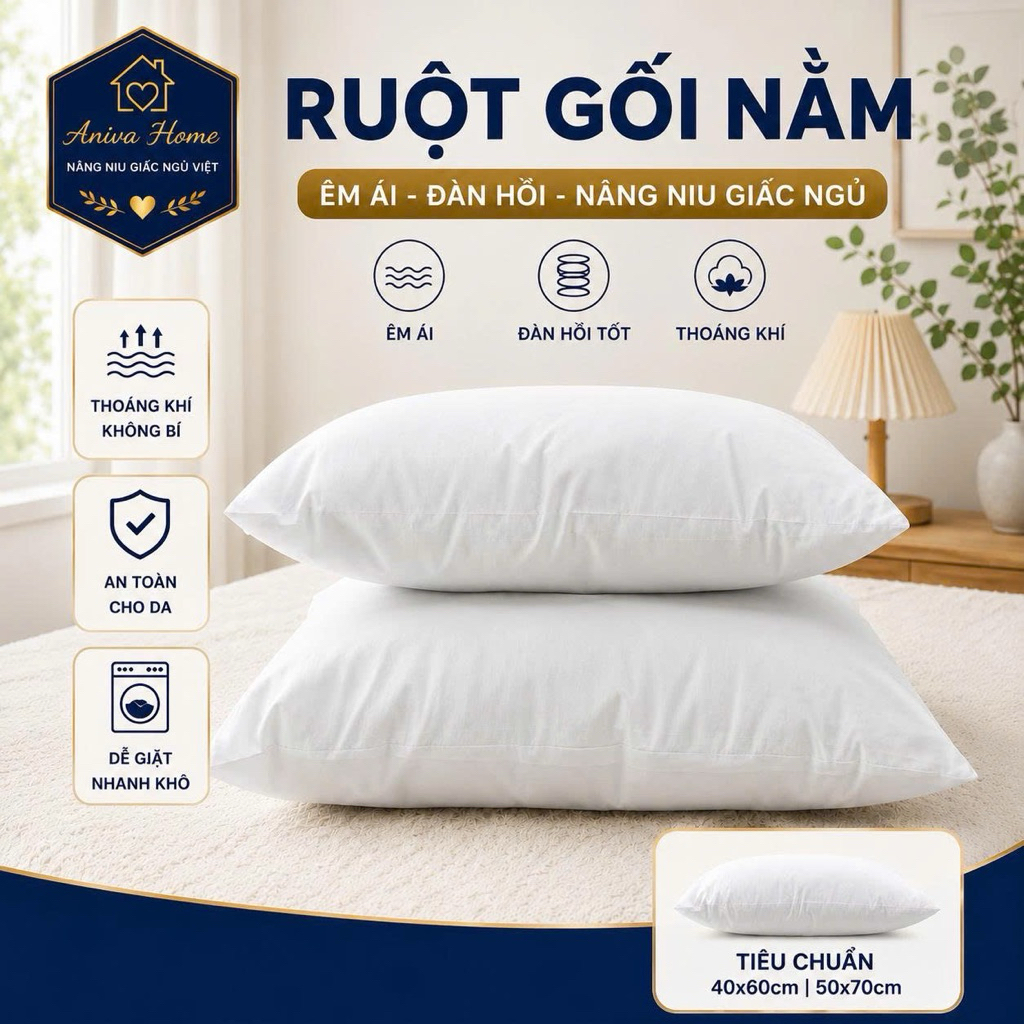 Bộ gối ôm và gối nằm gòn Minh Hằng Aniva Home, thiết kế tiện lợi, êm ái, nâng đỡ cơ thể