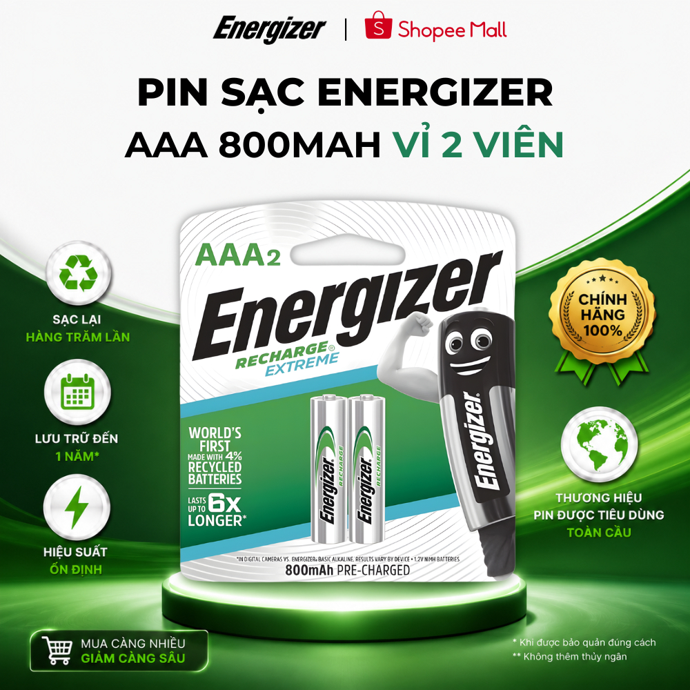Pin sạc Energizer AAA 800mAh NH12E - vỉ 2 viên - Hàng chính hãng ...