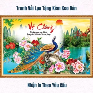 Tranh 3D chim công phượng dán tường, tranh uyên ương trang trí phòng ngủ, tranh in trên chất liệu vải lụa (tặng keo dán)