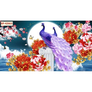 Tranh 3D chim công phượng dán tường, tranh uyên ương trang trí phòng ngủ, tranh in trên chất liệu vải lụa (tặng keo dán)