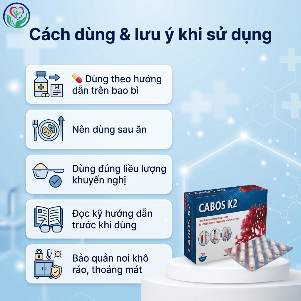 CABOS K2 30 viên bổ sung Canxi, Vitamin D3 K2 hỗ trợ xương răng chắc khỏe