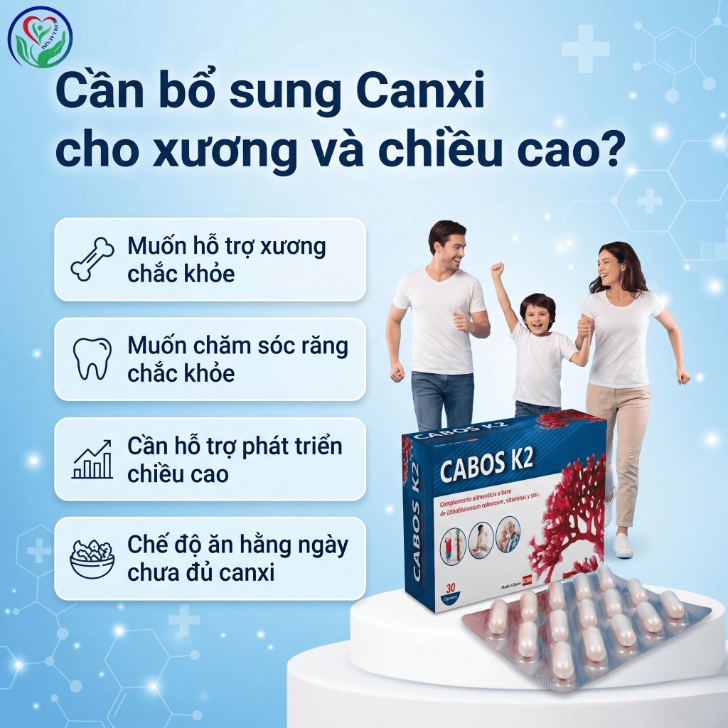 CABOS K2 30 viên bổ sung Canxi, Vitamin D3 K2 hỗ trợ xương răng chắc khỏe