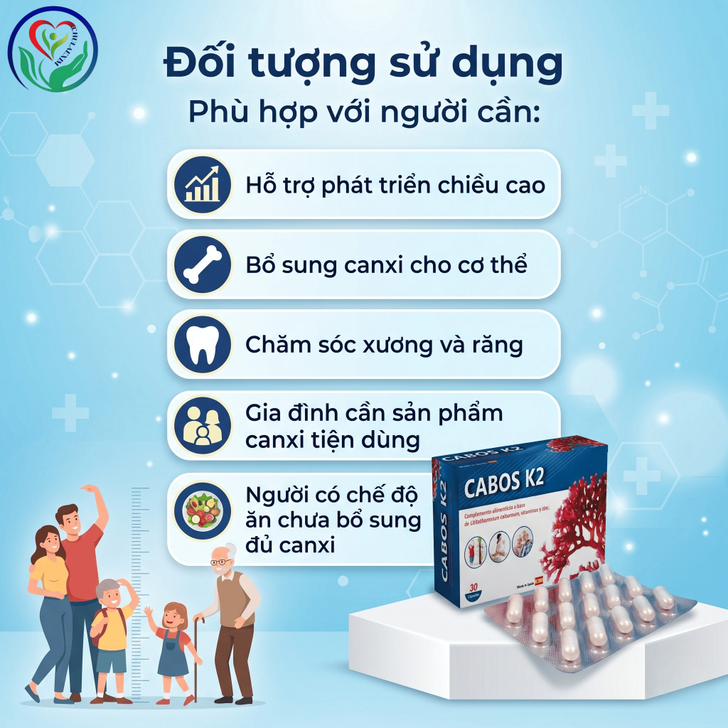 CABOS K2 30 viên bổ sung Canxi, Vitamin D3 K2 hỗ trợ xương răng chắc khỏe