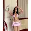 2Soonsumff Set bikini 3 mảnh họa tiết chấm bi màu hồng buộc dây sexy kèm váy quấn ngoài cho nữ