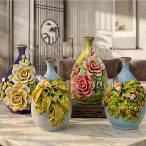 Bình Hoa Đắp Nổi Gốm Sứ Bát Tràng Dáng Hút Lộc Tỳ Bà Phong Thủy Decor Trang Trí Phòng Khách