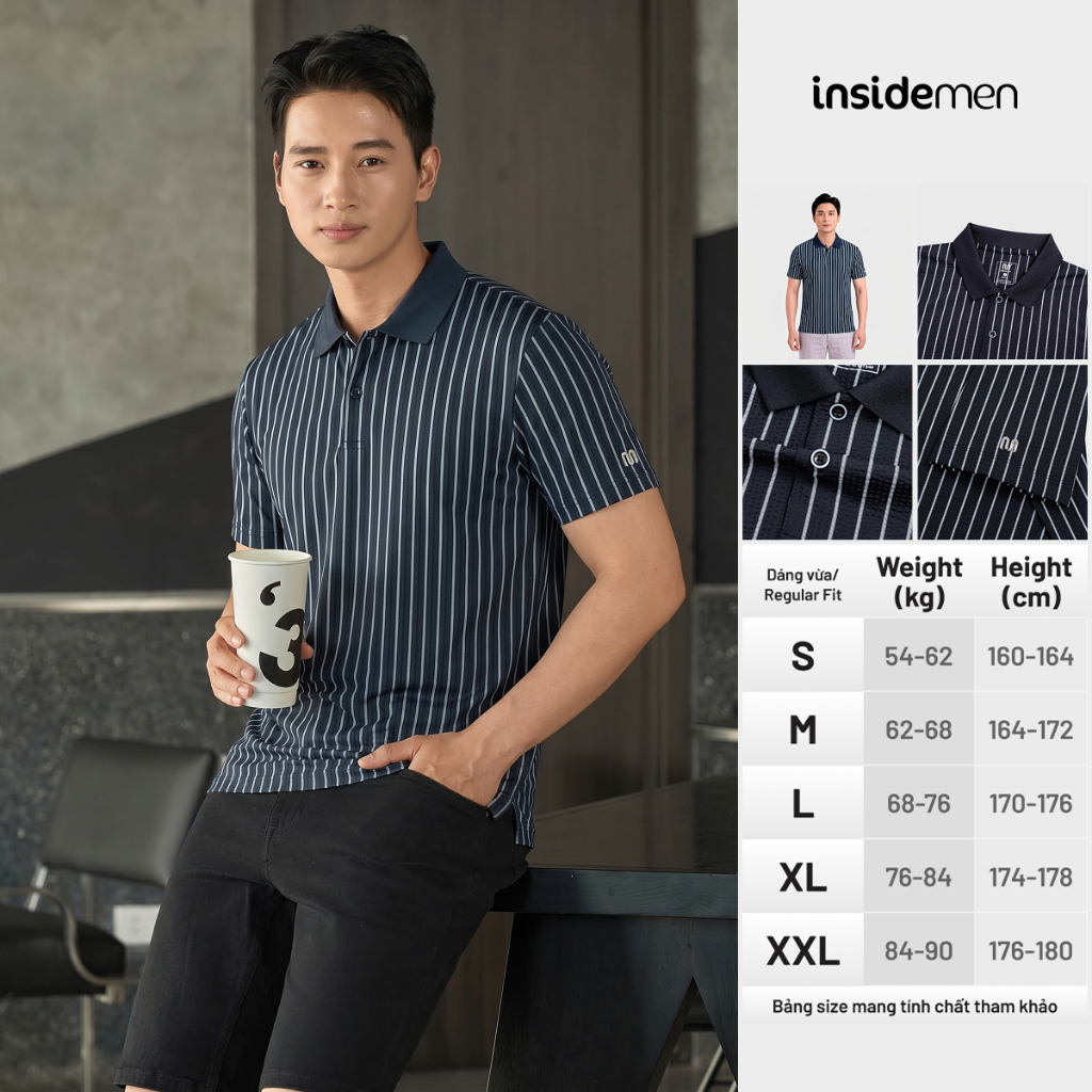 Áo Polo Active Nam Kẻ Sọc Mảnh Insidemen Dáng Suông 77% Polyamide IPS116EDP01