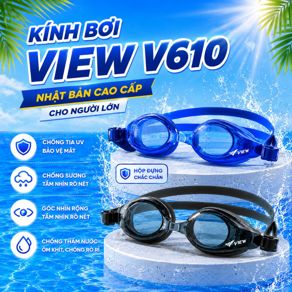 Kính bơi View V610 cao cấp giá rẻ, kính View Nhật V610 đẹp, cho khả năng nhìn cực rõ nét, chống nước và sương mờ tốt