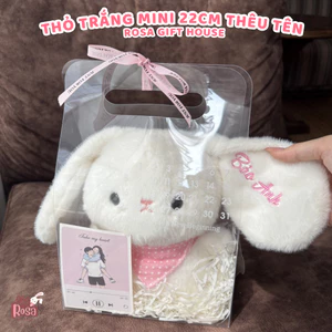 Thỏ Bông Mini 22cm Thêu Tai Theo Yêu Cầu Kèm Túi Quà Cao Cấp – Set Túi Quà Tặng Dễ Thương Cho Mọi Dịp