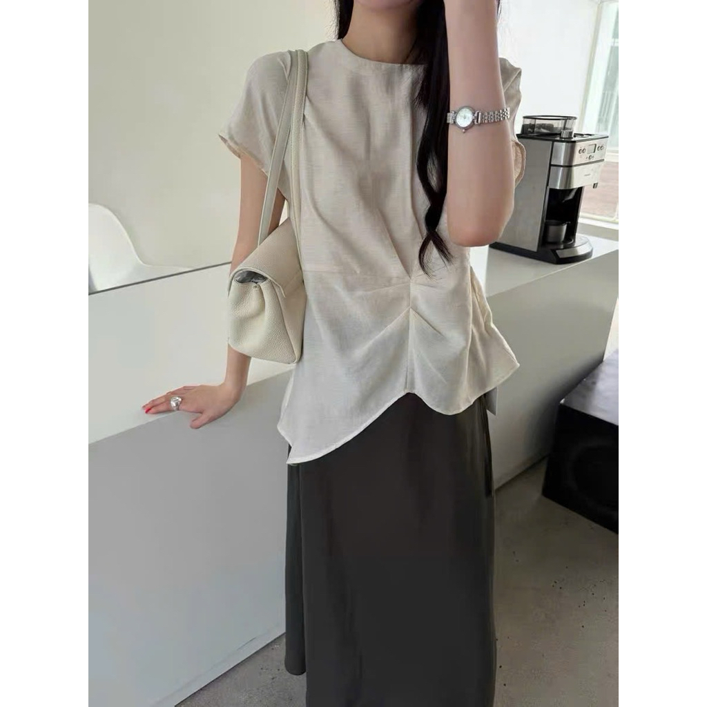 Áo cộc tay linen tơ vạt chéo Onni st