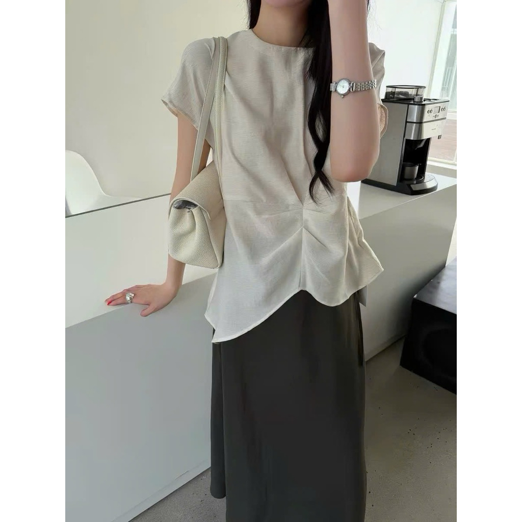 Áo cộc tay linen tơ vạt chéo Onni st