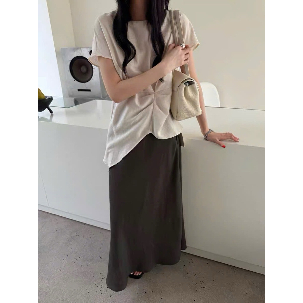 Áo cộc tay linen tơ vạt chéo Onni st