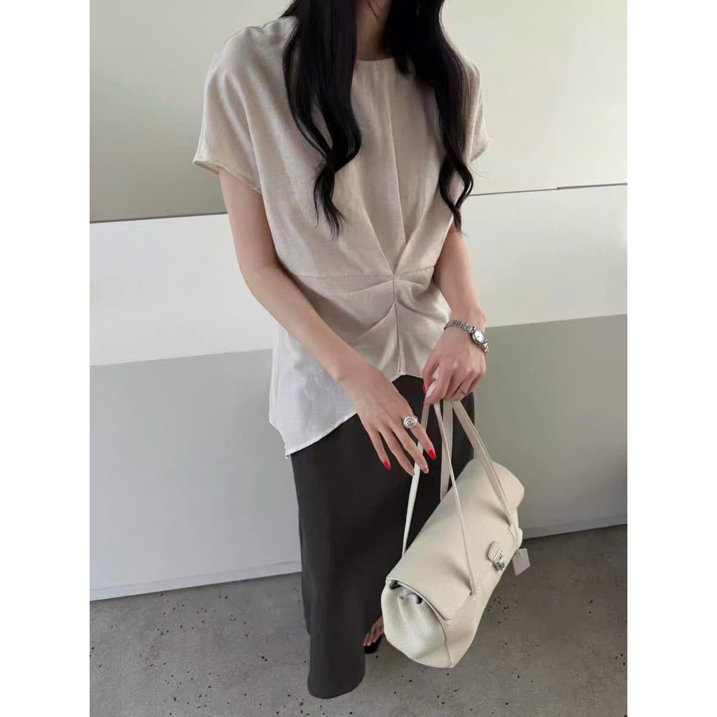 Áo cộc tay linen tơ vạt chéo Onni st