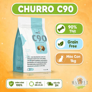 Thức ăn hạt cho mèo con CHURRO C90 PETQ (1kg) - Hạt Kitten Grain Free 90% Đạm, rỗng lòng dễ nhai