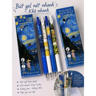 Bút Gel Nét Nhanh 0.5mm – Viết Êm, Khô Nhanh, Không Lem | Set 4 Cây Họa Tiết Van Gogh Đêm Sao.