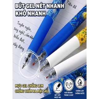 Bút Gel Nét Nhanh 0.5mm – Viết Êm, Khô Nhanh, Không Lem | Set 4 Cây Họa Tiết Van Gogh Đêm Sao.