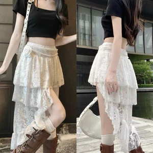 Chân váy xẻ tà chữ A dáng dài lưng chun retro đường phố thời trang hàn quốc