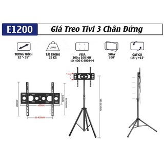 Giá Treo Tivi 3 Chân Di Động Chịu Lực - Kệ Treo Tivi Chỉnh Độ Cao Từ 32 - 65 Inch