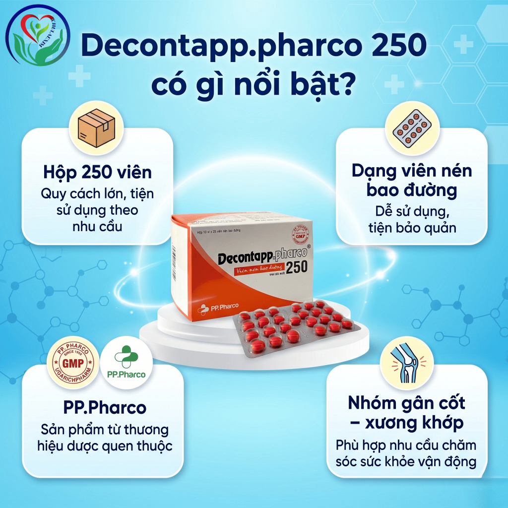 Decontapp.pharco 250 viên hỗ trợ sức khỏe gân cốt, xương khớp, đau nhức do phong thấp
