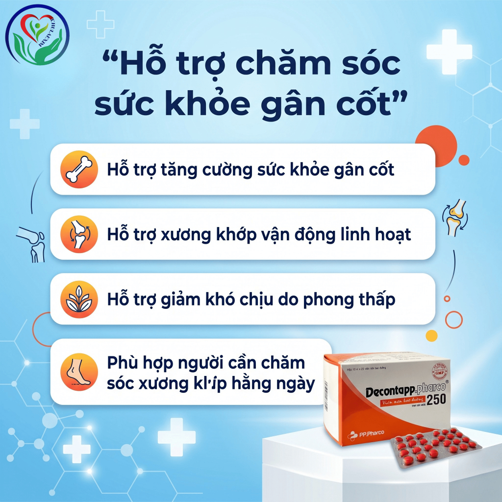 Decontapp.pharco 250 viên hỗ trợ sức khỏe gân cốt, xương khớp, đau nhức do phong thấp