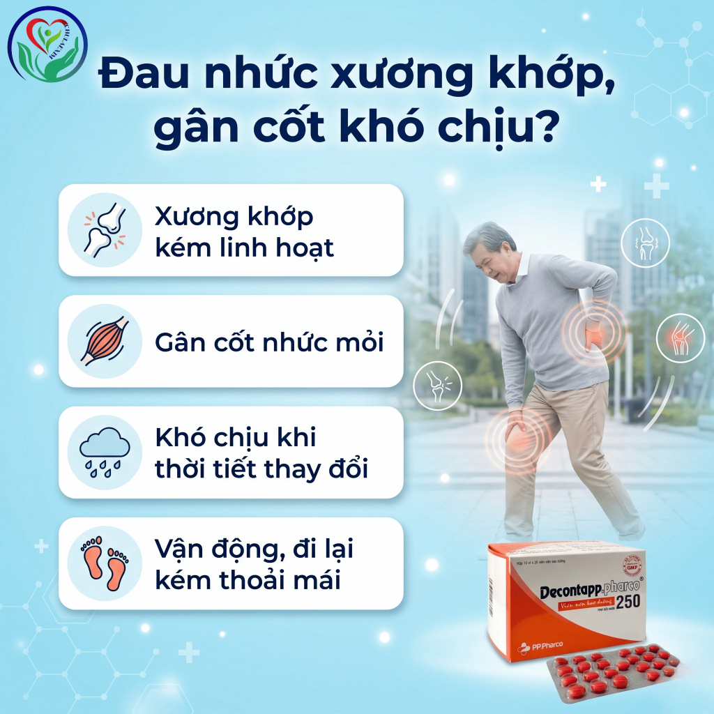 Decontapp.pharco 250 viên hỗ trợ sức khỏe gân cốt, xương khớp, đau nhức do phong thấp