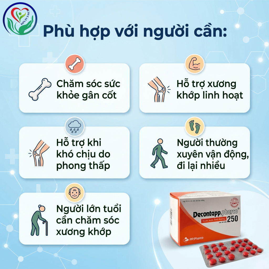 Decontapp.pharco 250 viên hỗ trợ sức khỏe gân cốt, xương khớp, đau nhức do phong thấp