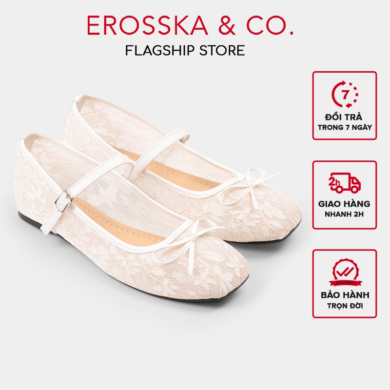 Erosska - [FORM 1.5] - Giày búp bê nữ balletcore lưới phối nơ màu trắng - EL085