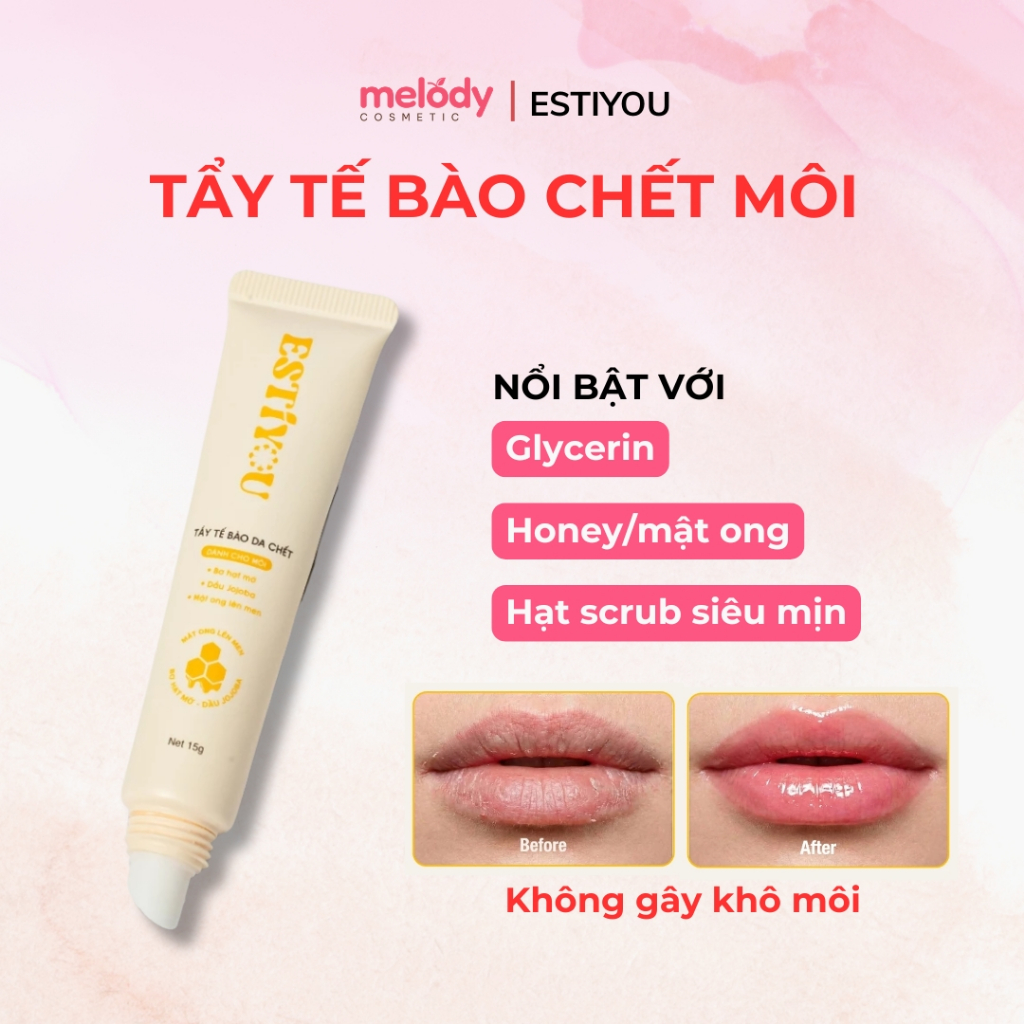 Tẩy Tế Bào Chết Môi ESTIYOU 15g, Mật Ong Lên Men và Hạt Srub Cải Thiện Sắc Môi, Giảm Bong Tróc Kết Hợp Dưỡng Ẩm