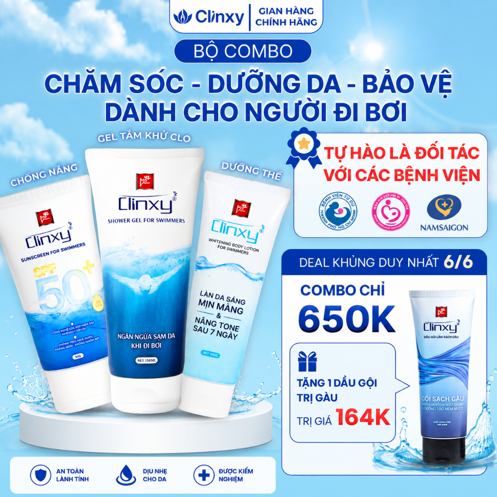 (Bộ Combo) Sản Phẩm Chăm Sóc Dưỡng Bảo Vệ Da Dành Cho Người Đi Bơi Clinxy- Hàng Chính Hãng