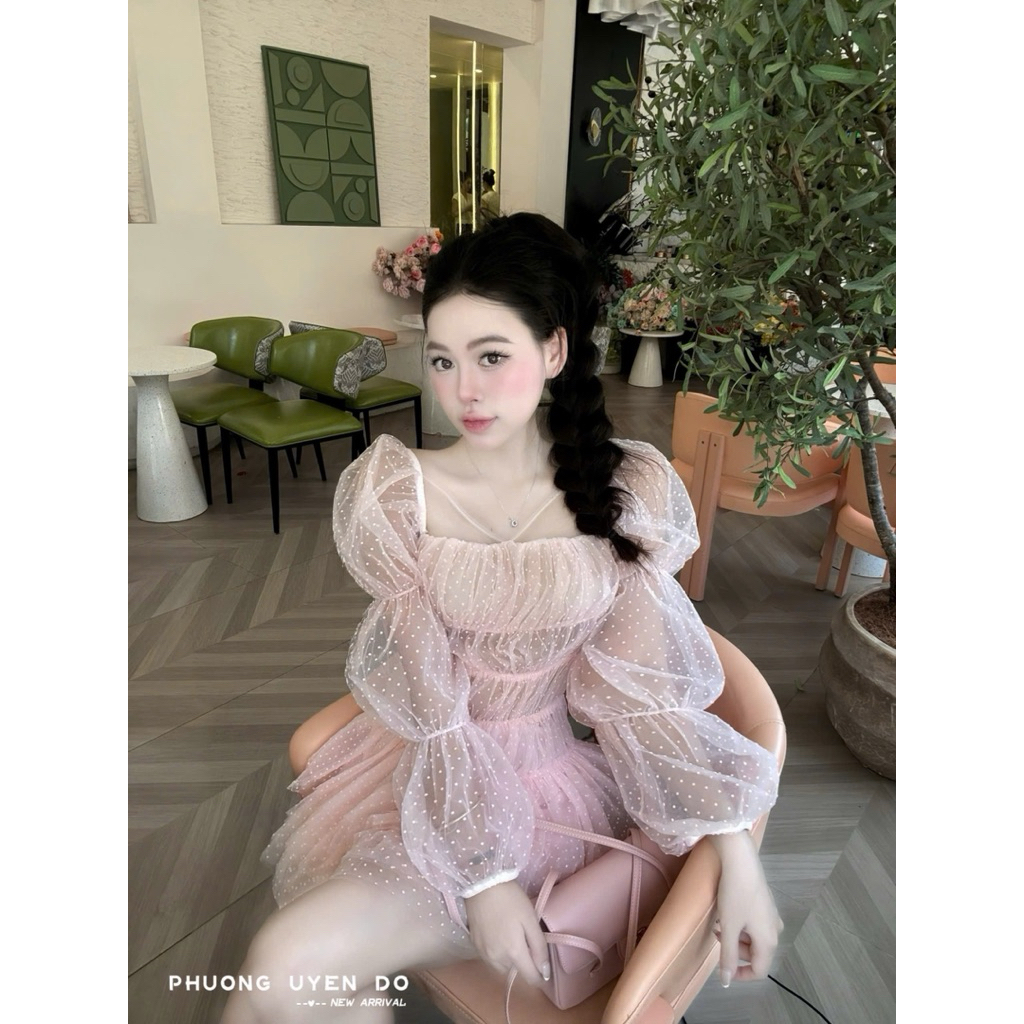 Váy lưới chấm bi hồng   SM
