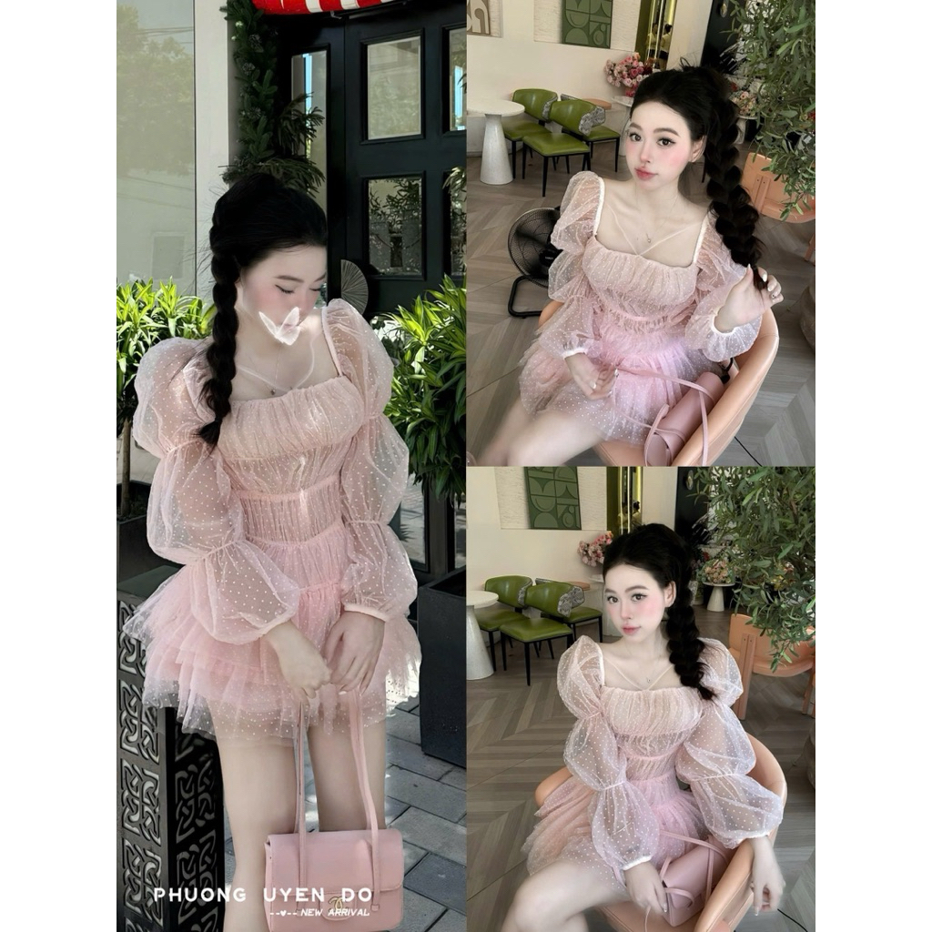 Váy lưới chấm bi hồng   SM