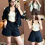 Quần Short Jean Hari Nữ Cạp Cao Xanh Than Chỉ Nổi Basic Dễ Phối Đồ Đi Chơi Đi Biển