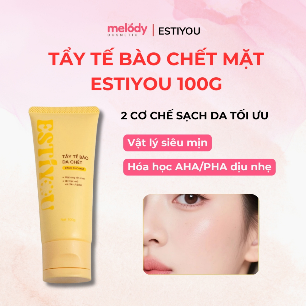Tẩy Tế Bào Chết Mặt Estiyou 100g, Mật Ong Lên Men và Hạt Scrub, Tẩy Da Chết Mặt Giúp Da Mềm Mại, Không khô da