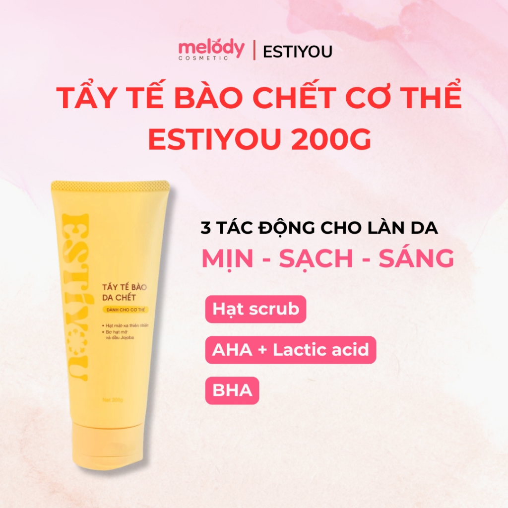 Tẩy Tế Bào Chết Body Estiyou 200g, Hạt Mát Xa Thiên Nhiên, Bơ Hạt Mỡ, Dầu Jojoba Giúp Da Sáng Khỏe, Mềm Mại