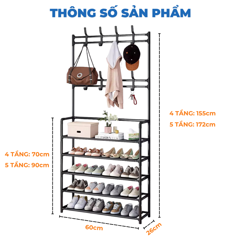 [HÀNG LOẠI 1] Kệ giày đa năng có móc treo đồ  khung thép chắc chắn lắp ráp nhanh