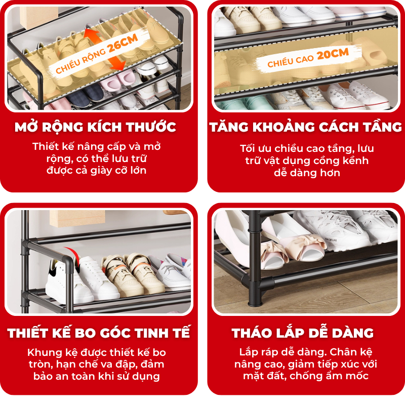 [HÀNG LOẠI 1] Kệ giày đa năng có móc treo đồ  khung thép chắc chắn lắp ráp nhanh
