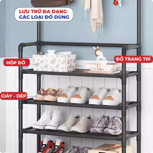 Kệ giày đa năng có móc treo đồ khung thép chắc chắn lắp ráp nhanh