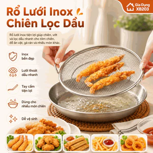 Khay Lưới Inox Chiên Lọc Dầu Có Tay Cầm, Vợt Vớt Đồ Chiên Rán Thoát Dầu Nhanh Dầu Tiện Lợi Tôm A14